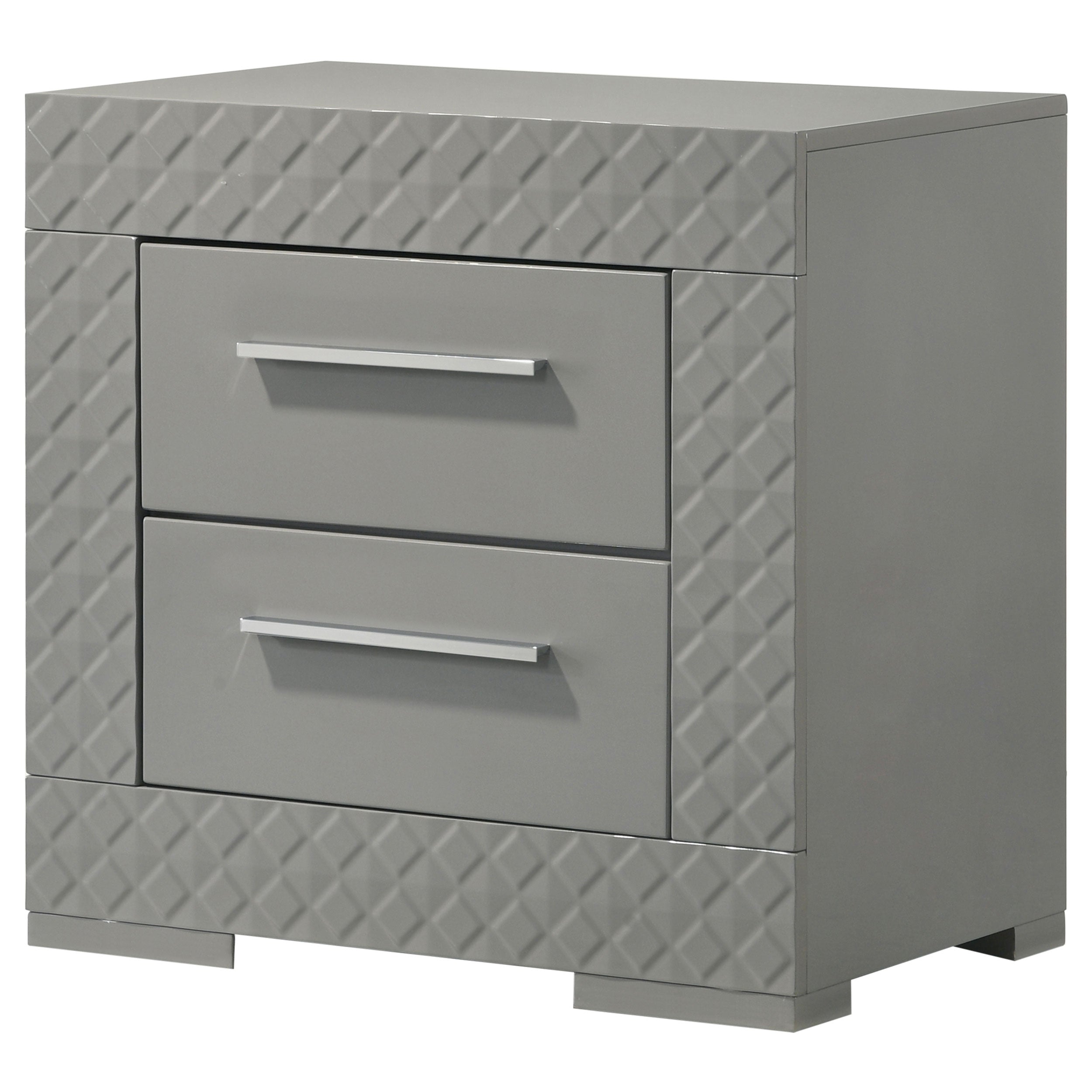 Ives 2-drawer Nightstand Bedside Table Grey High Gloss — view 4