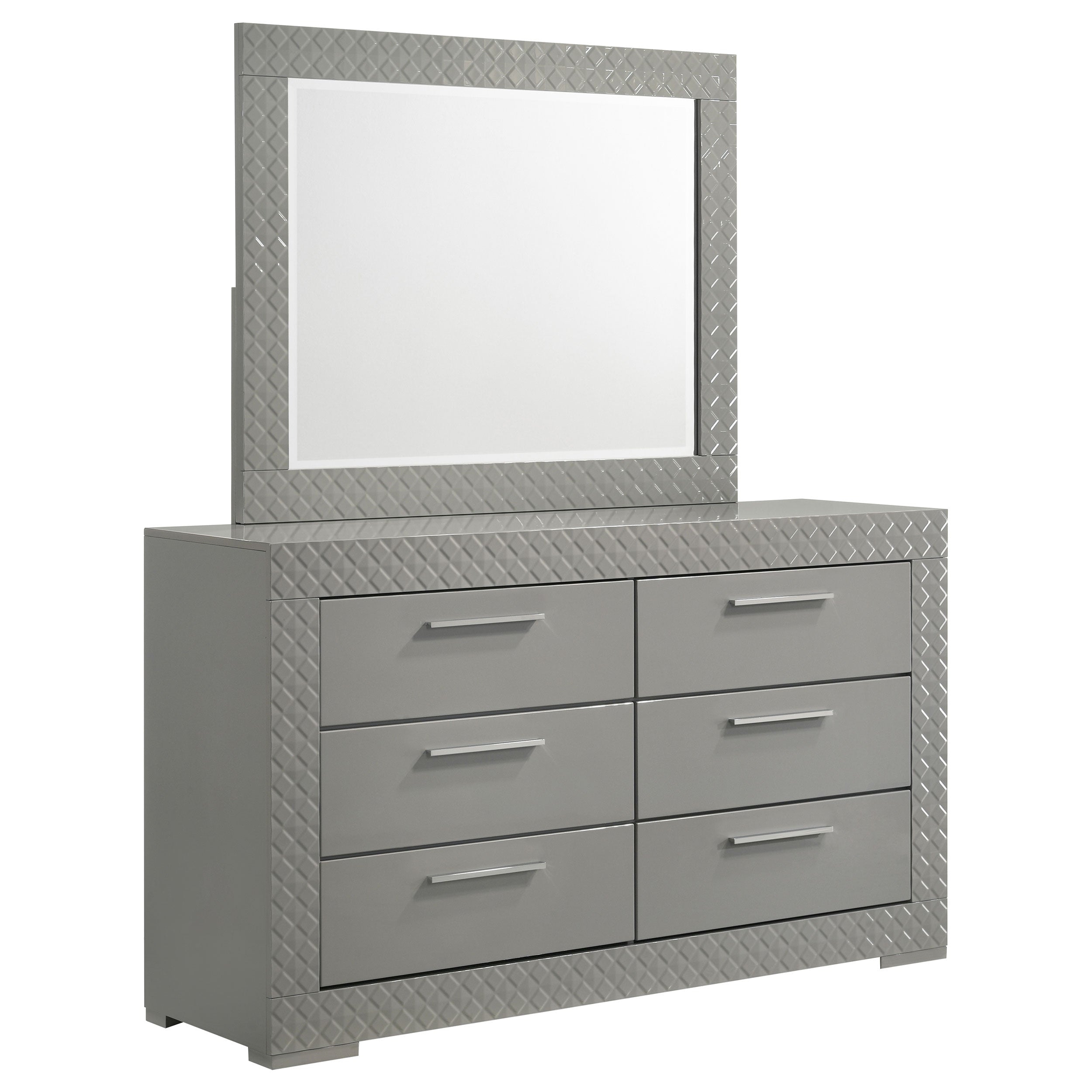 Ives 6-drawer Dresser and Mirror Grey High Gloss — view 1