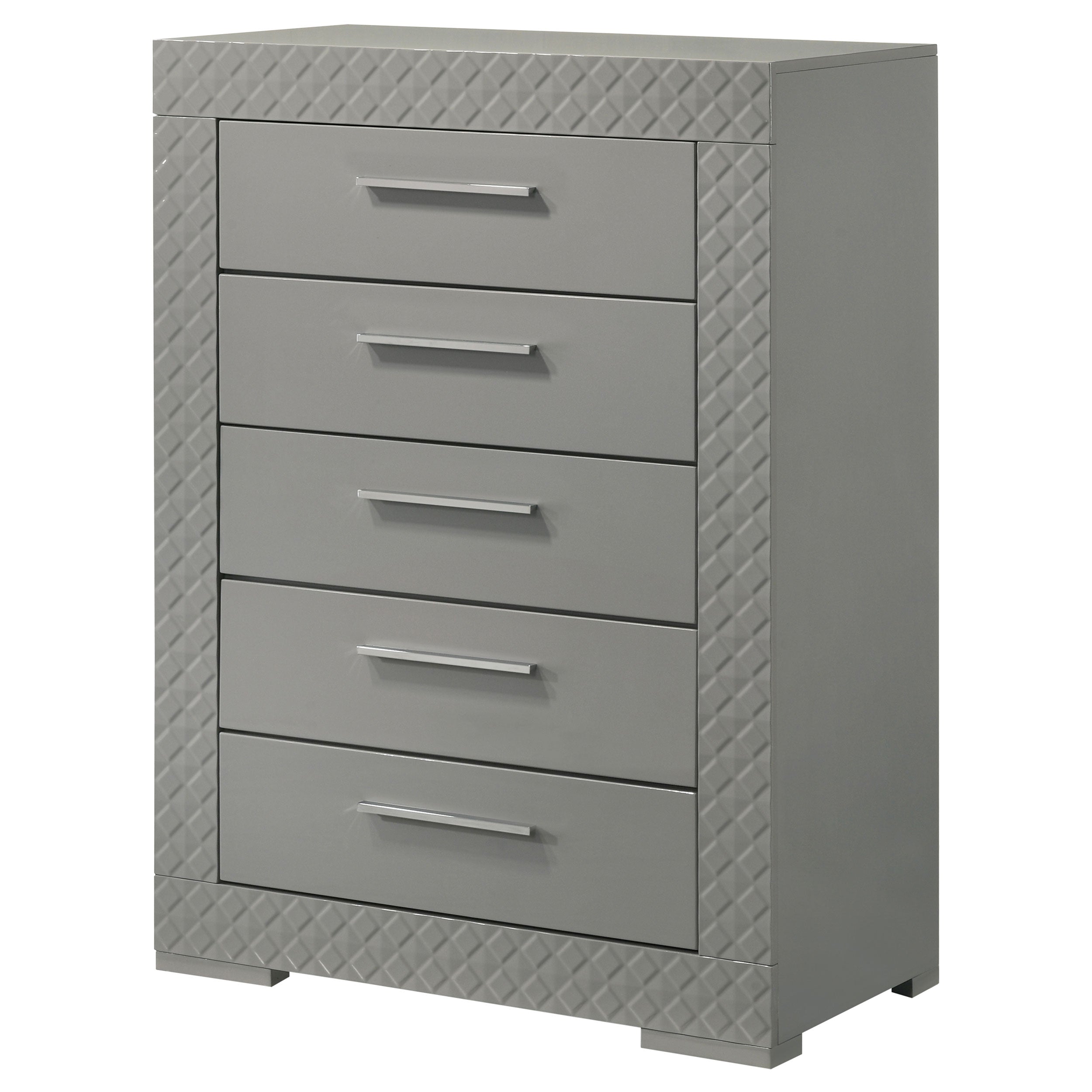 Ives 5-drawer Bedroom Chest of Drawers Grey High Gloss — view 4