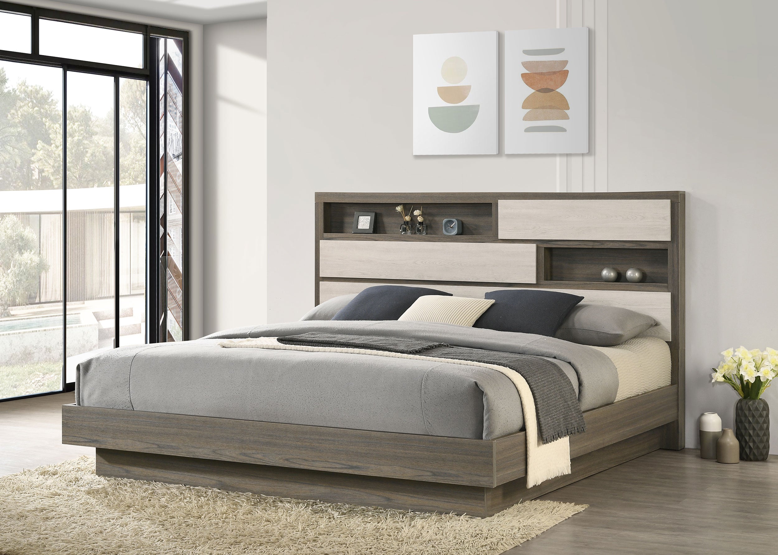 Fenwick Eastern King Bed Bookcase Headboard Grey Oak — view 2