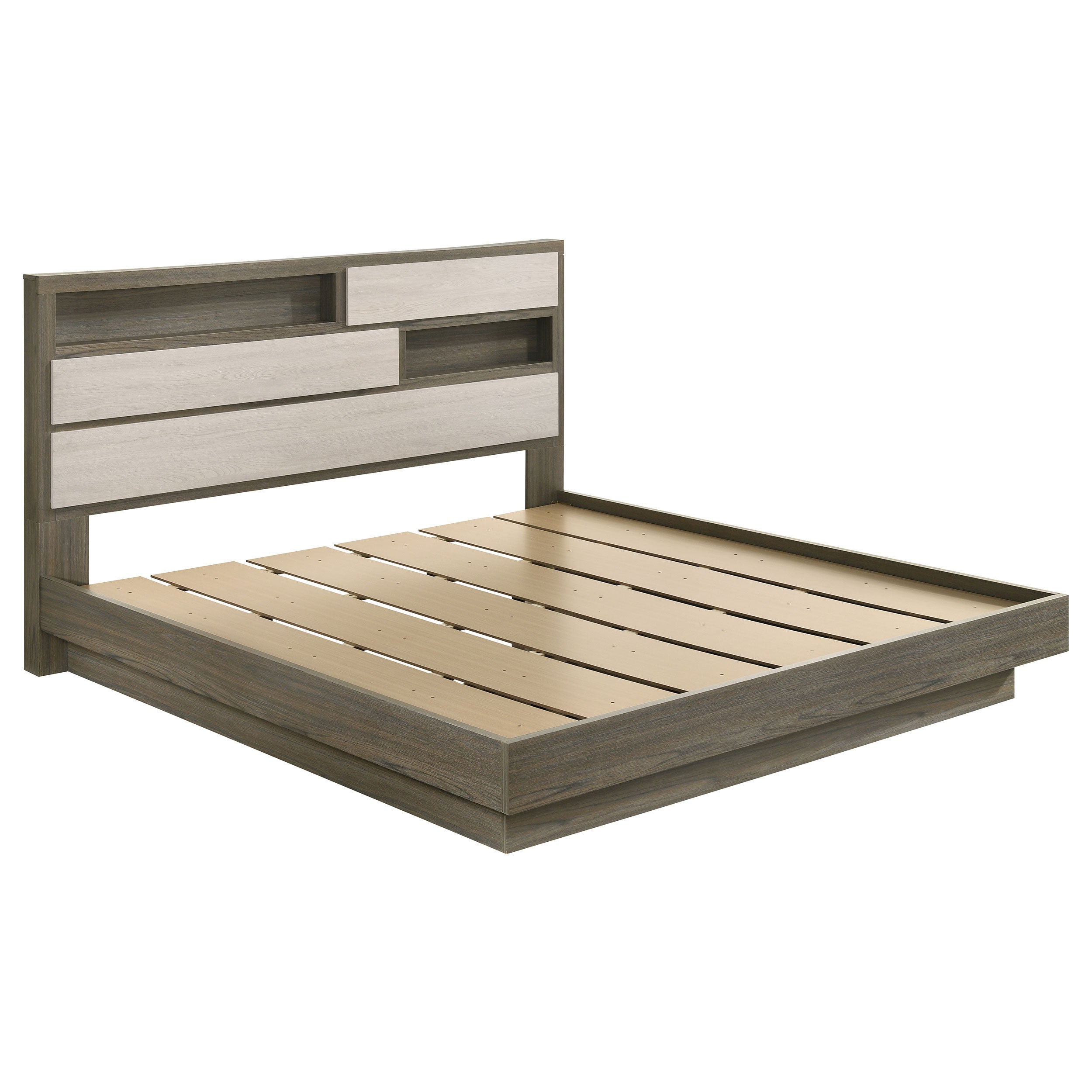 Fenwick Eastern King Bed Bookcase Headboard Grey Oak — view 1