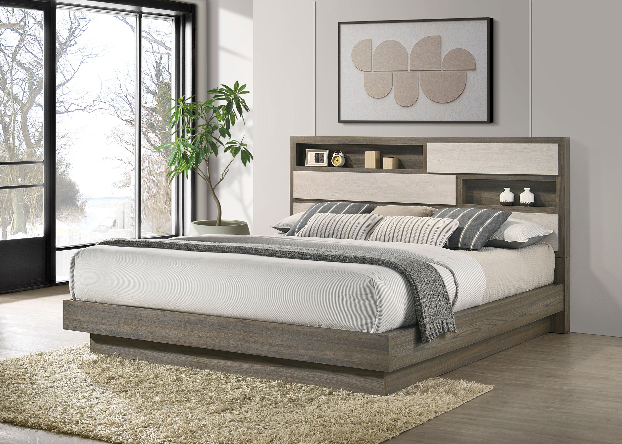 Fenwick California King Bed Bookcase Headboard Grey Oak — view 2