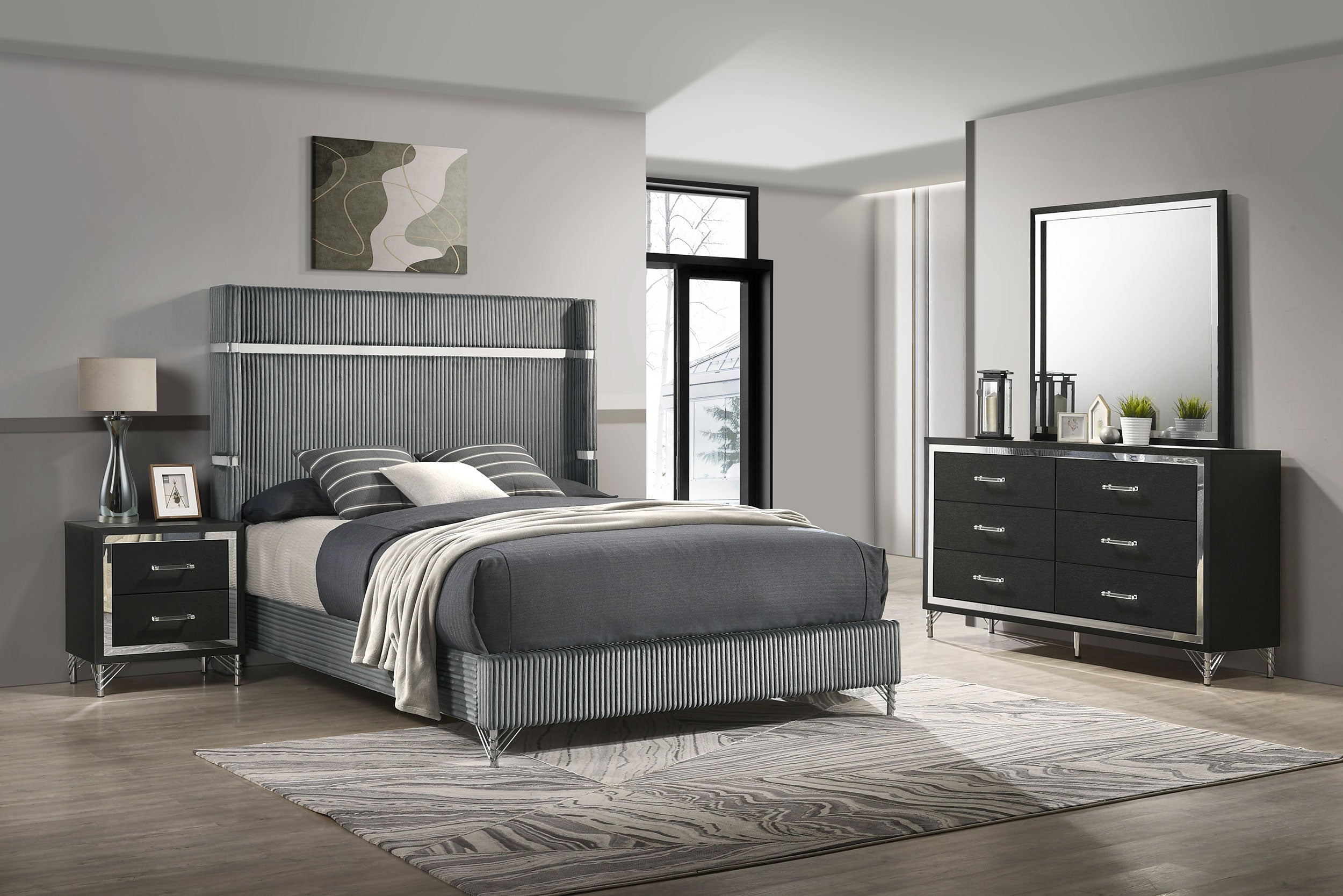 Lucia 4-piece Eastern King Bedroom Set Grey and Black — view 1