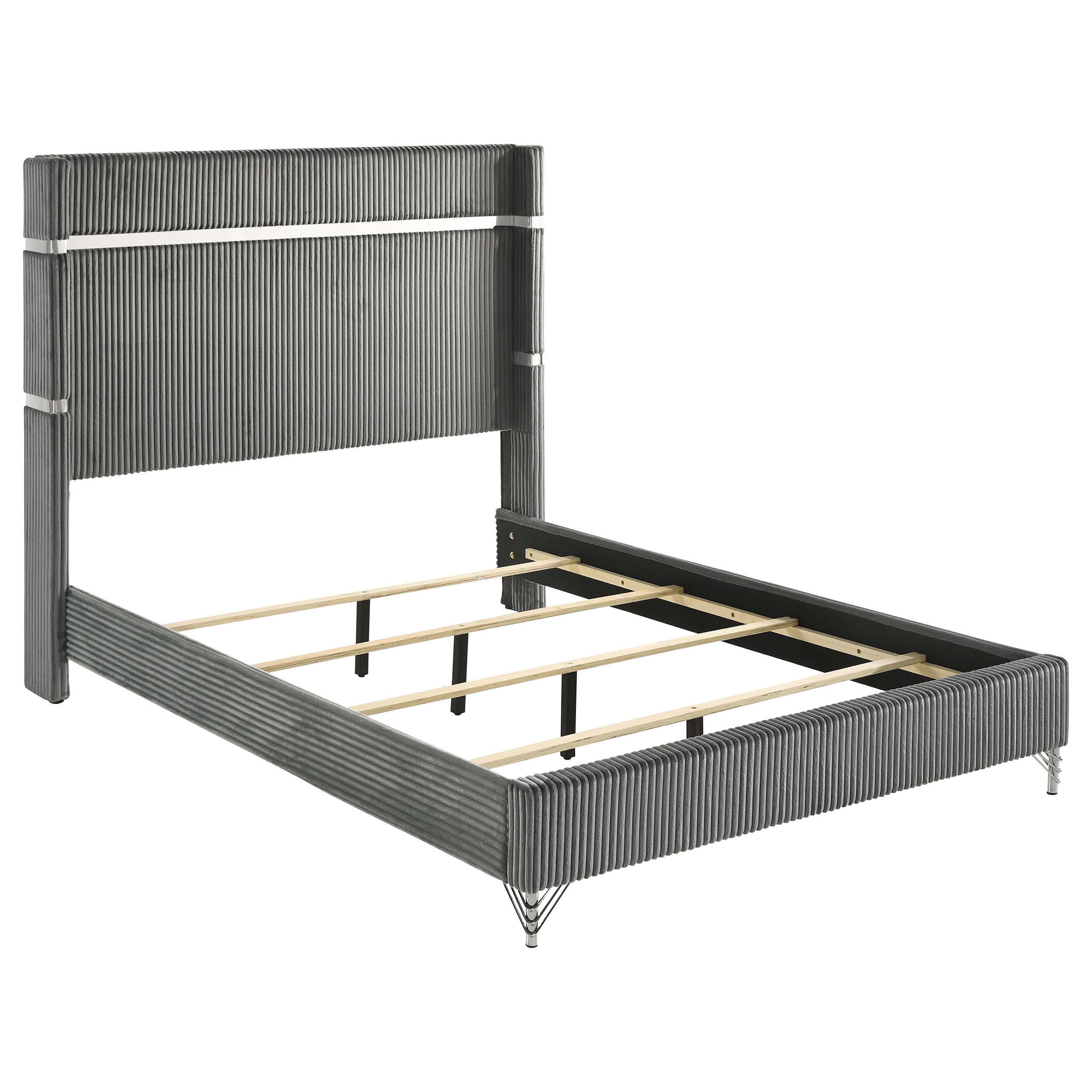 Lucia 61-inch Upholstered Eastern King Wingback Bed Grey — view 1