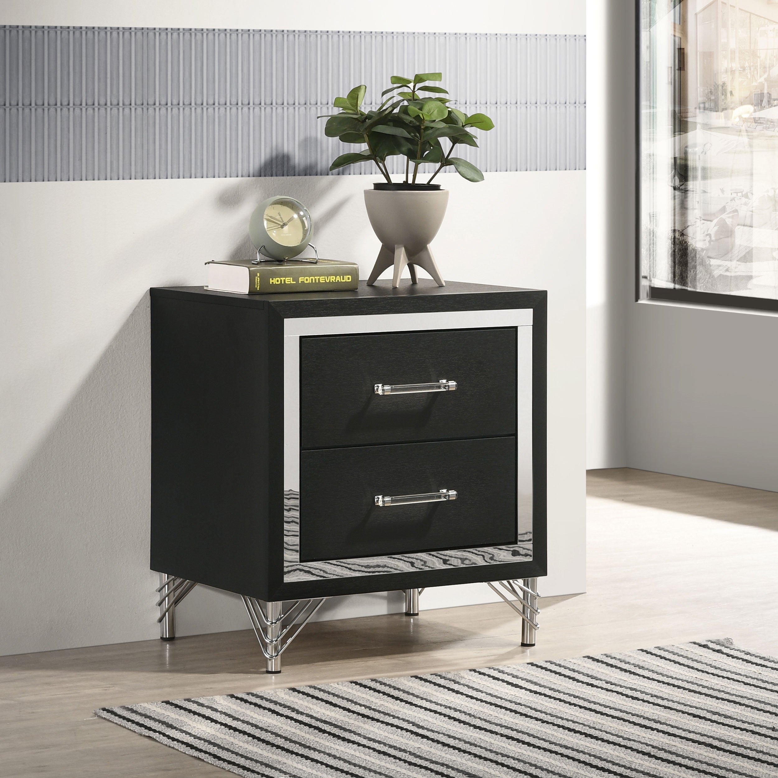 Lucia 2-drawer Nightstand Bedside Table Black — view 2