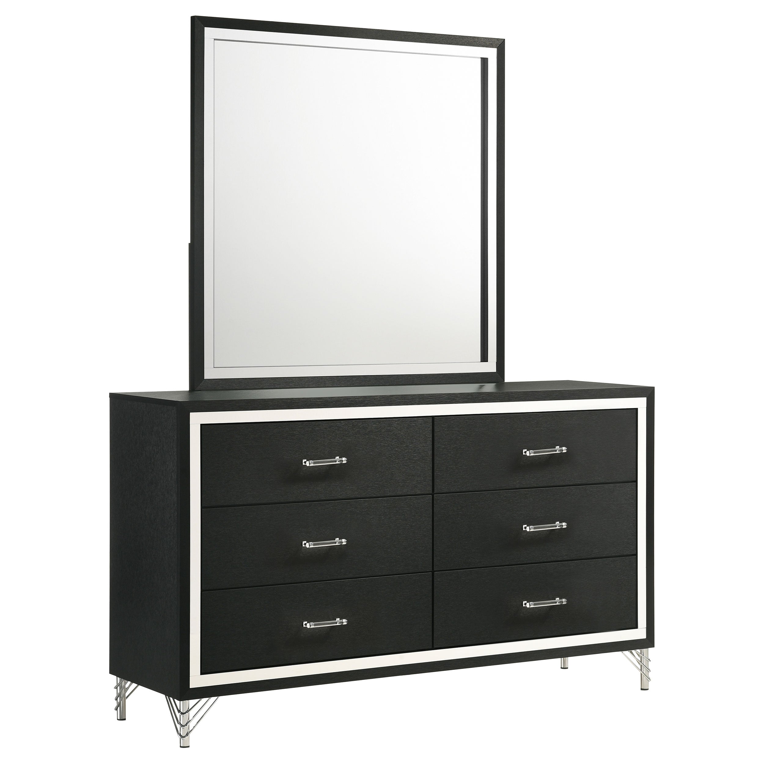 Lucia 6-drawer Dresser and Mirror Black — view 1