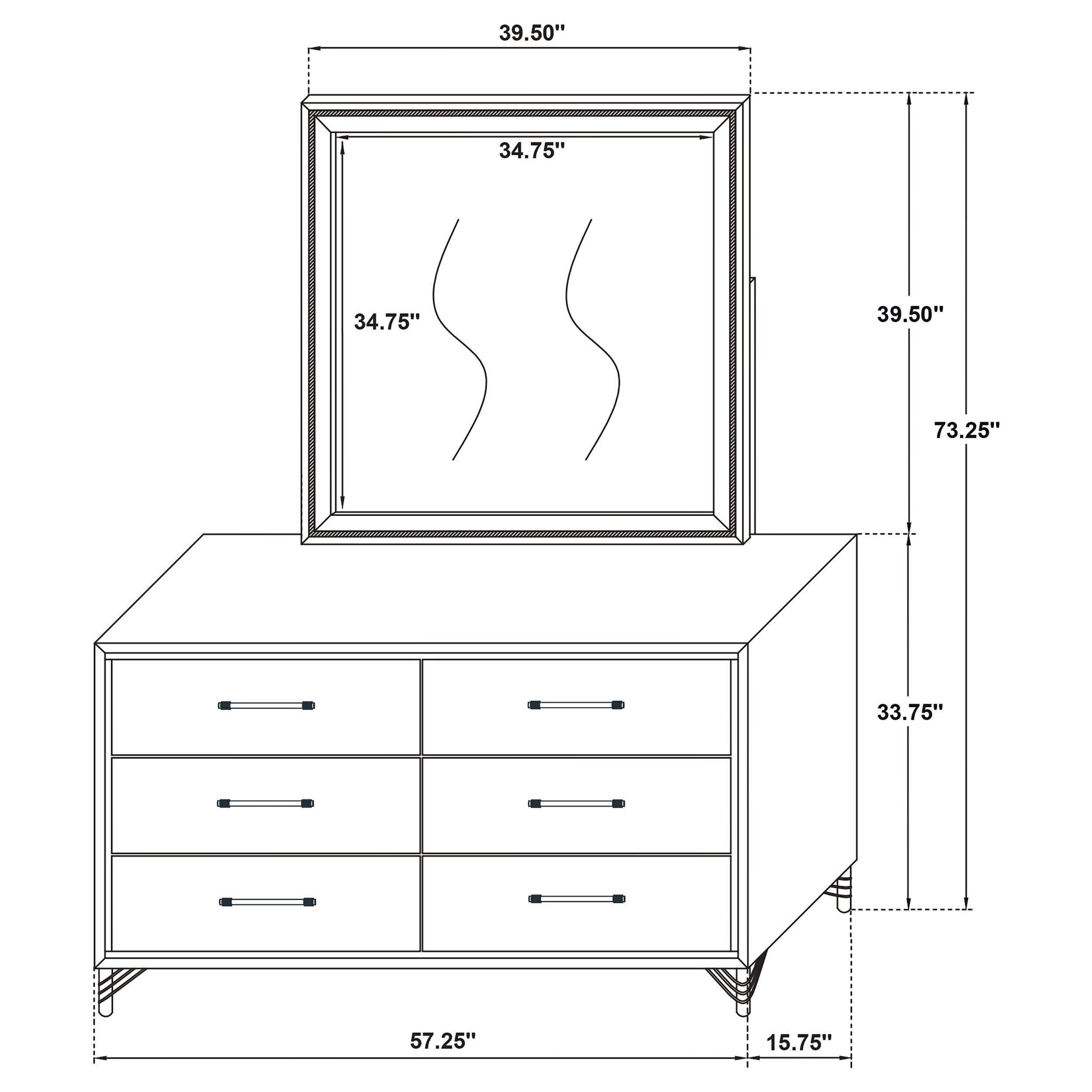 Lucia 6-drawer Dresser and Mirror Black — view 13