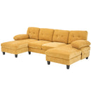 U-Shaped Sectional Sofa 103.5" Black Chenille Fabric Couch With Dual Chaise Lounges, Storage Pockets, Armrest Pillows