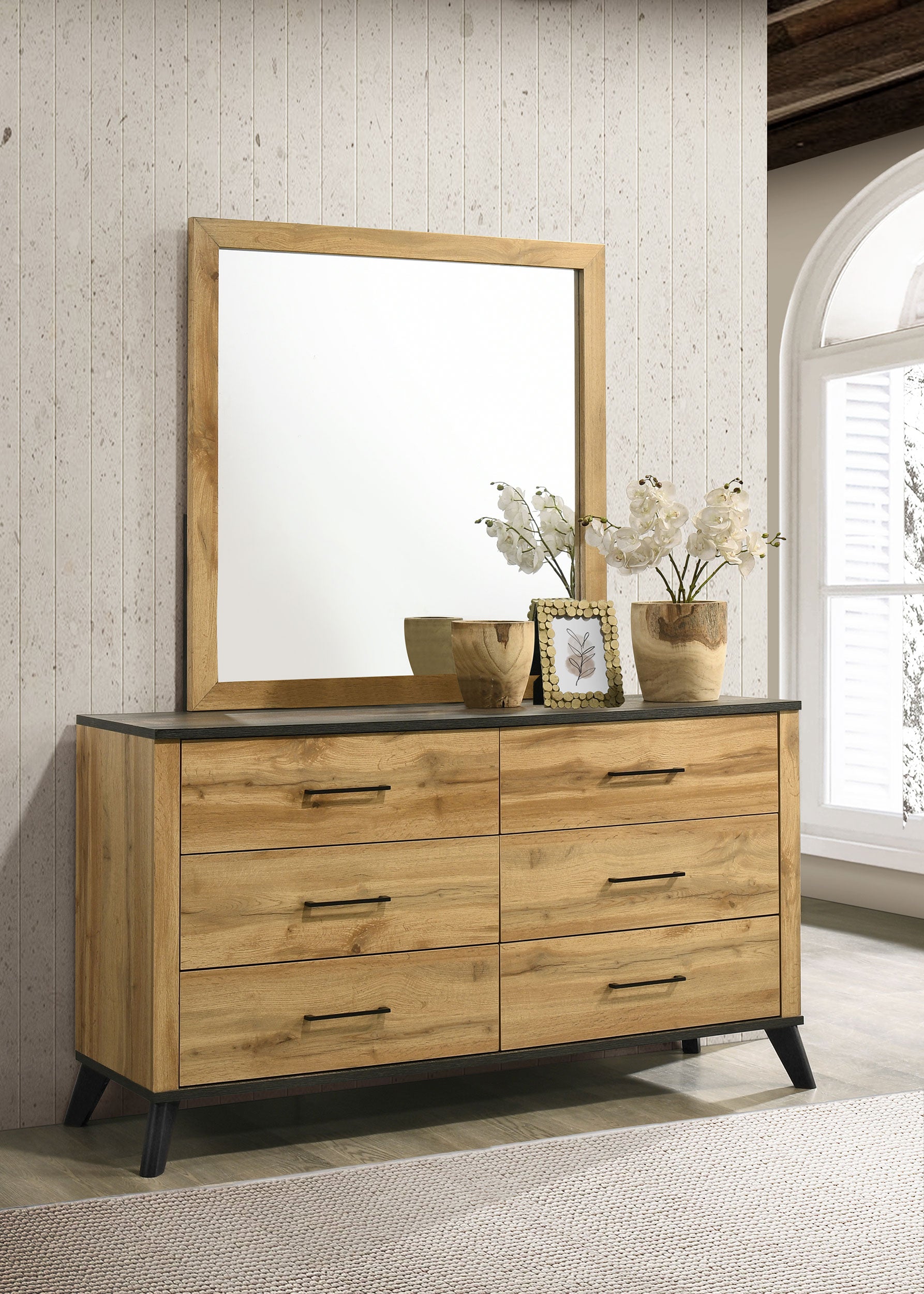 Kaywood 6-drawer Dresser and Mirror Natural Pine — view 2