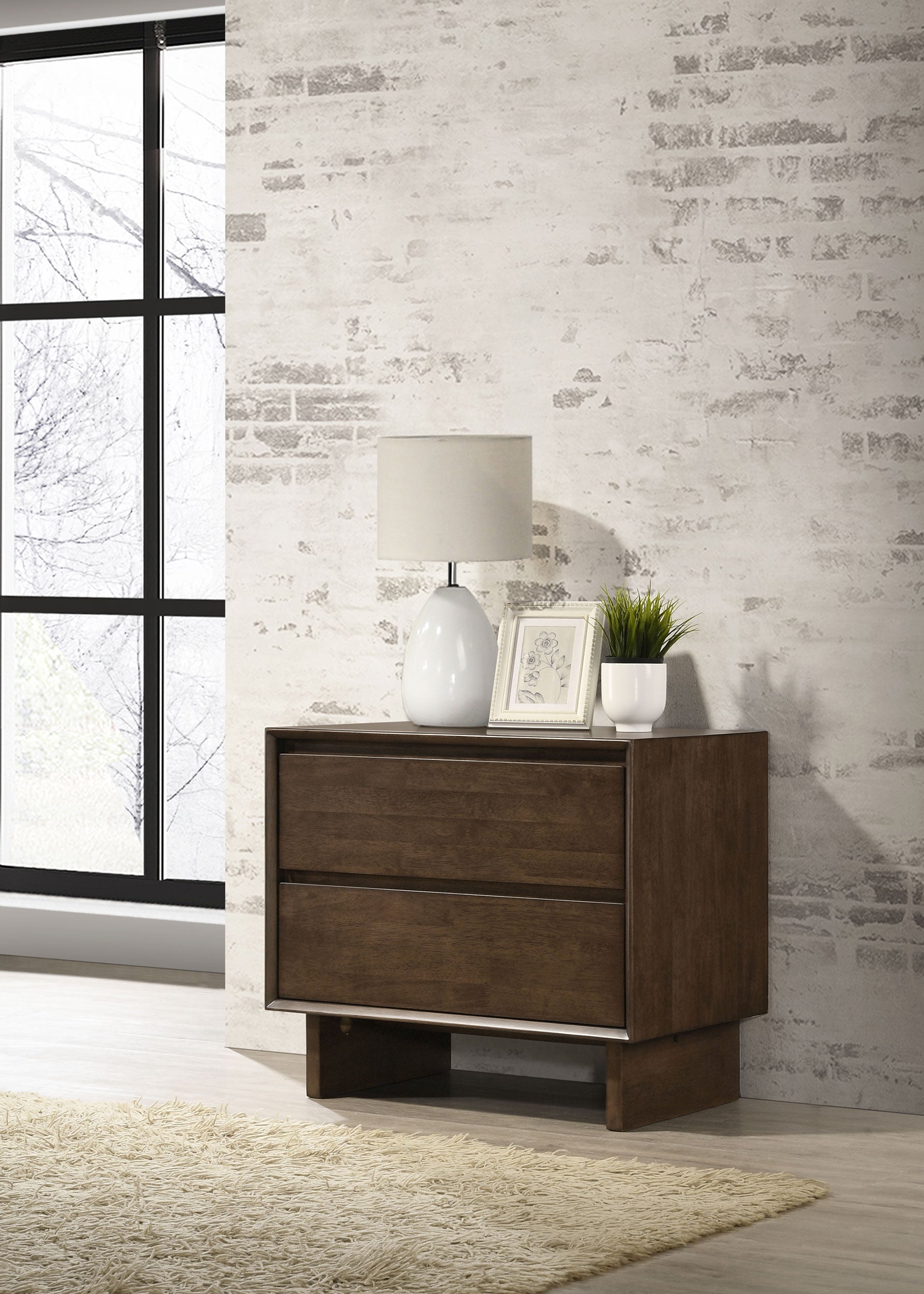 Glenwood 2-drawer Nightstand Bedside Table Warm Brown — view 2