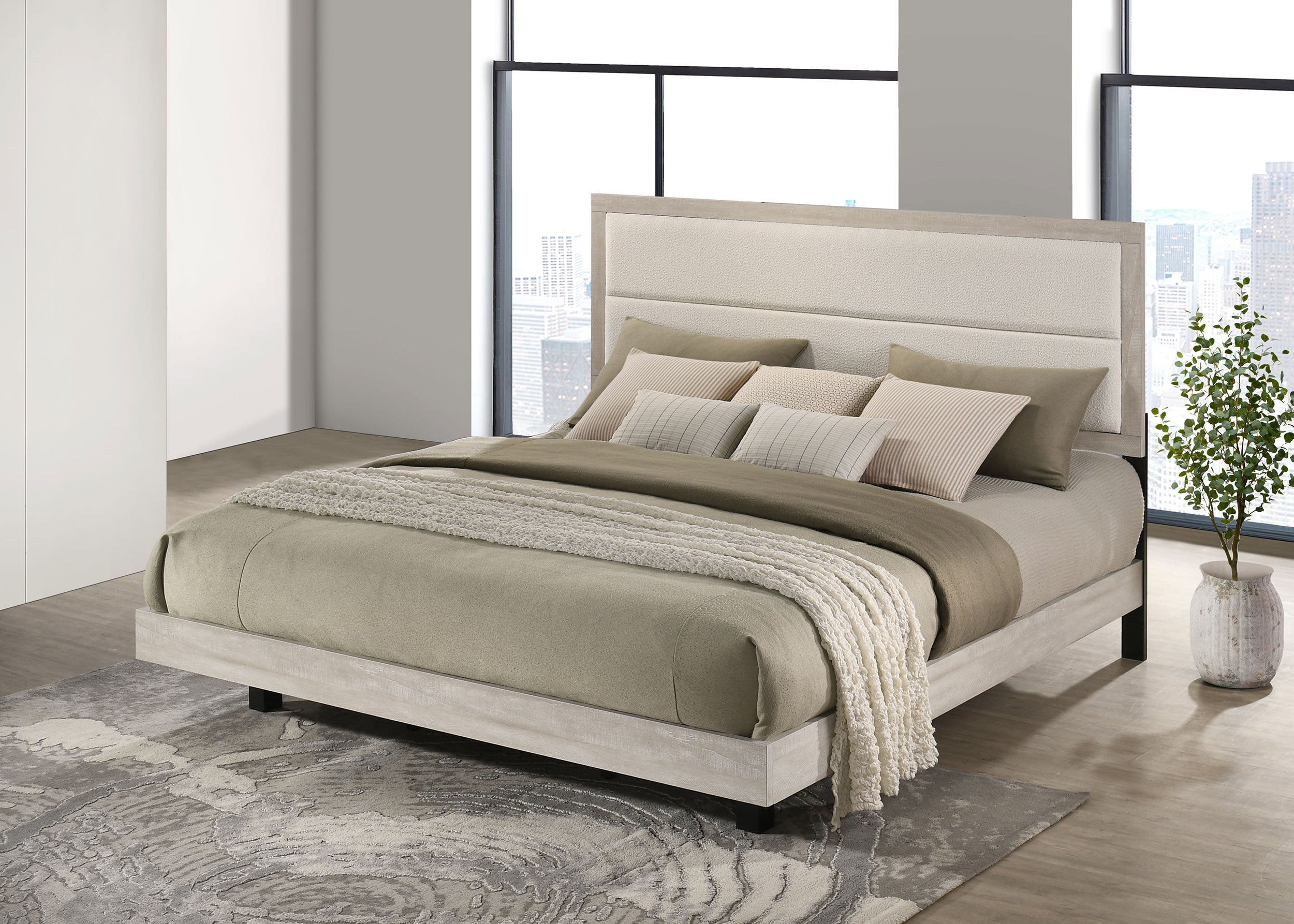 Trenton 54-inch Wood Eastern King Panel Bed Rustic Cream — view 2