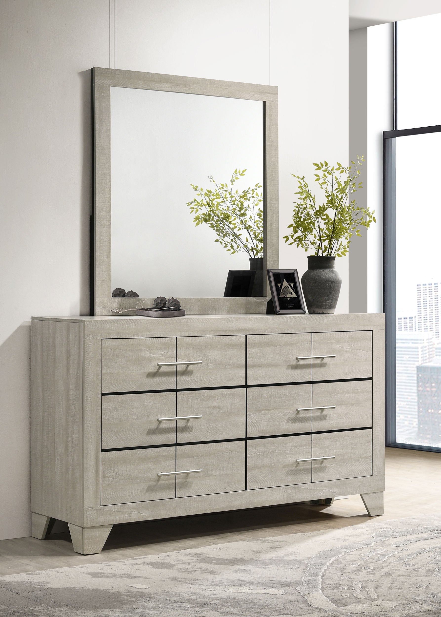 Trenton 6-drawer Bedroom Dresser With Mirror Rustic Cream — view 2