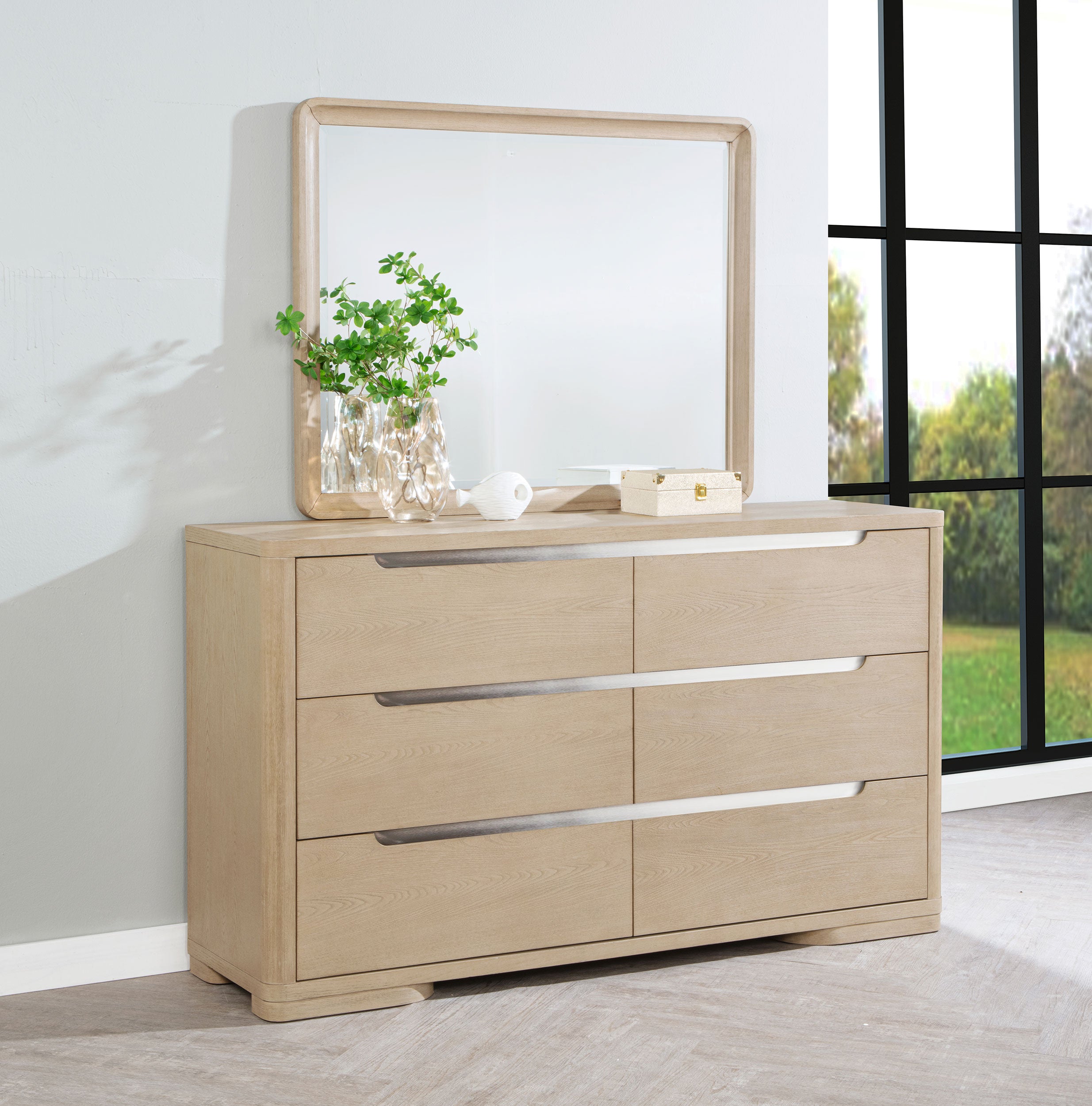 Ladera 6-drawer Bedroom Dresser and Mirror Light Elm — view 2