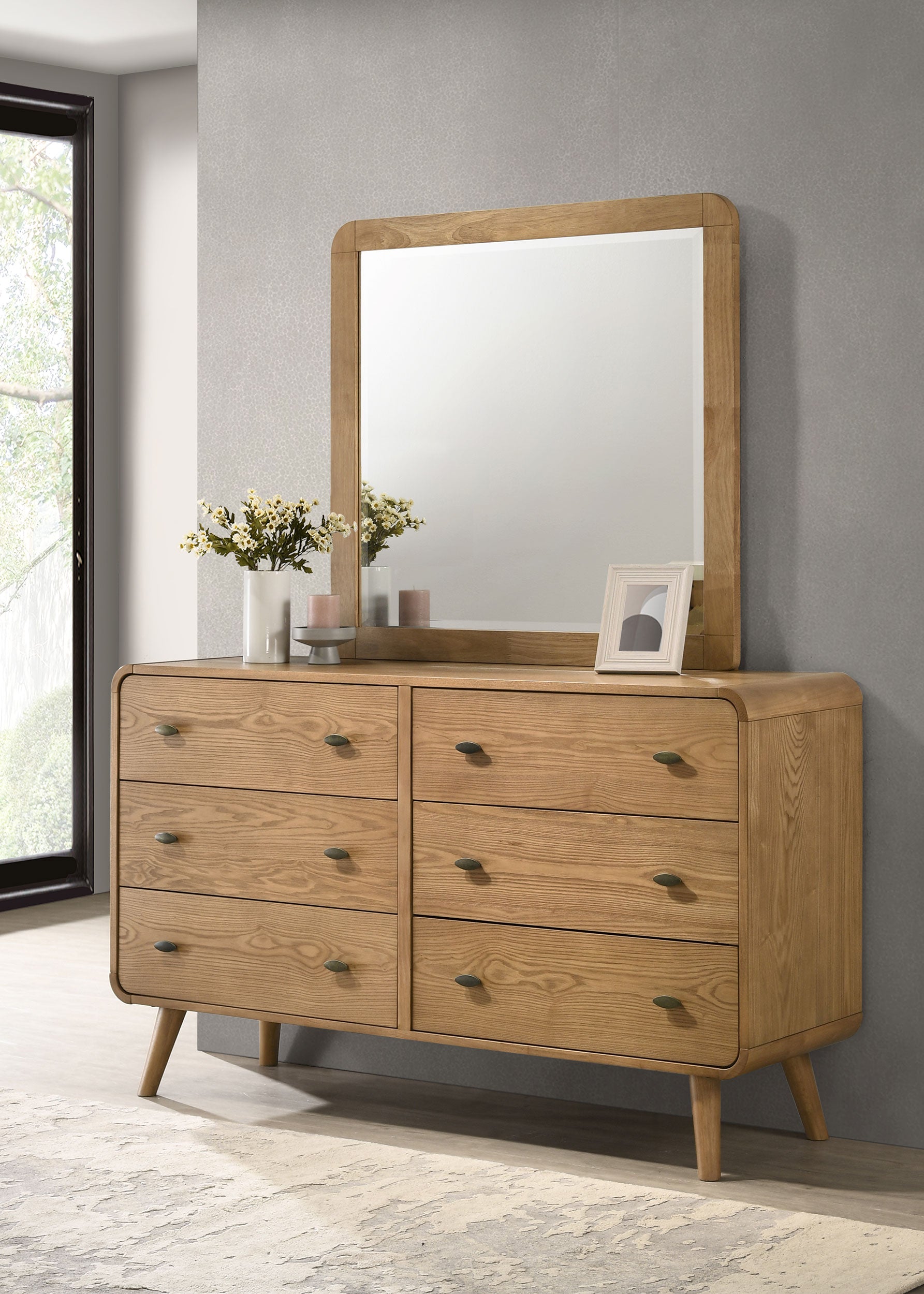 Robyn 6-drawer Bedroom Dresser and Mirror Light Ash — view 2