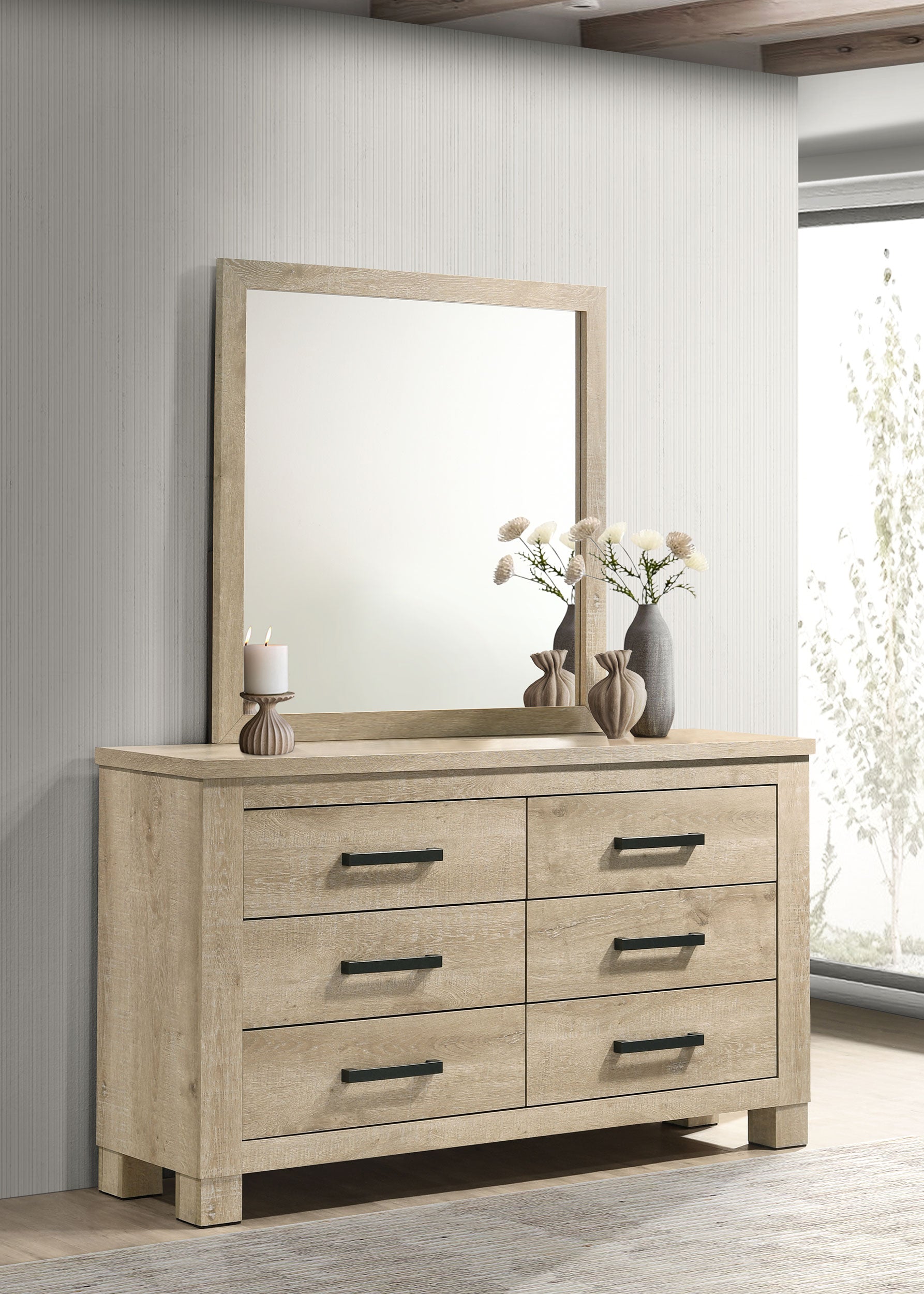 Oakglen 6-drawer Bedroom Dresser and Mirror Weathered Oak — view 2