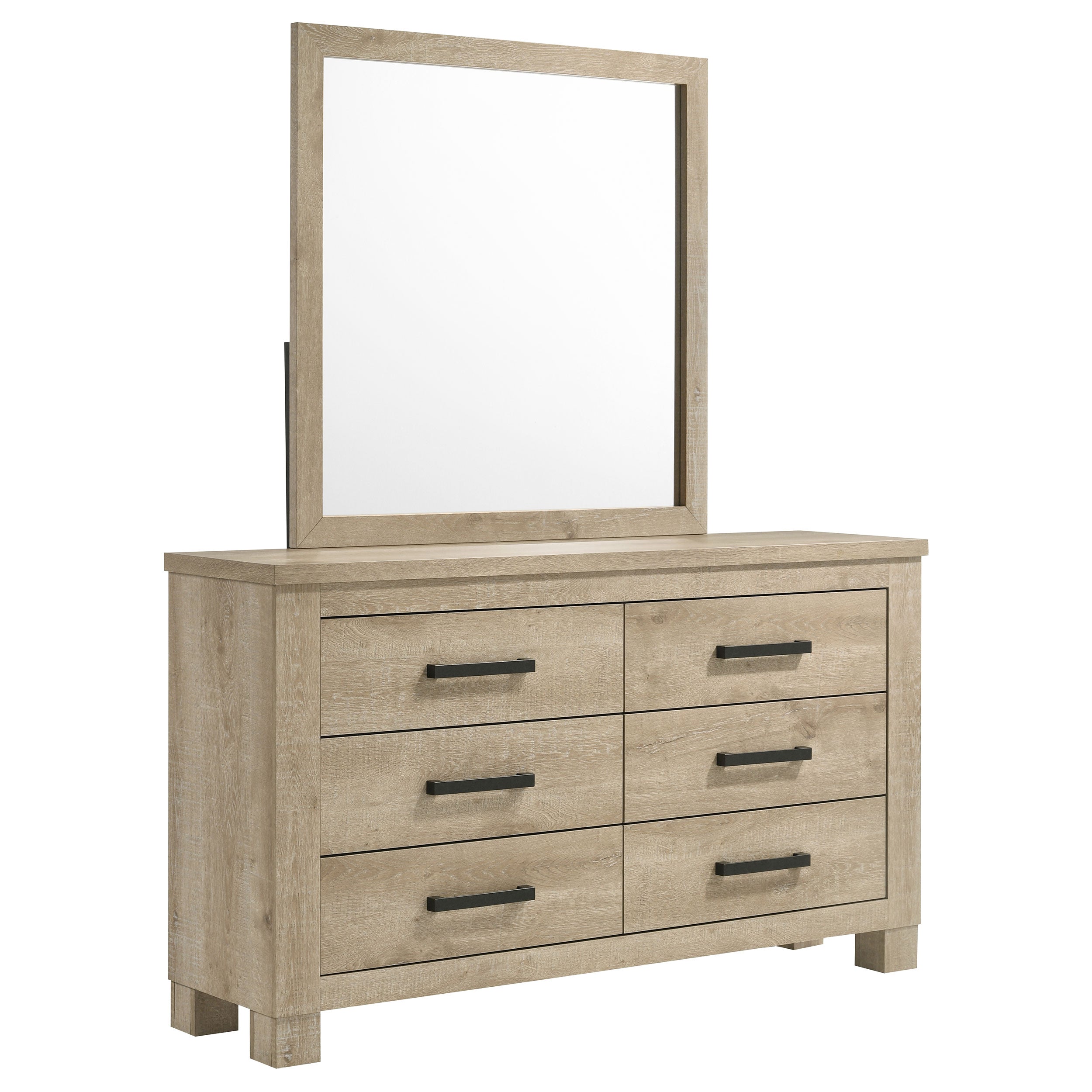 Oakglen 6-drawer Bedroom Dresser and Mirror Weathered Oak — view 1