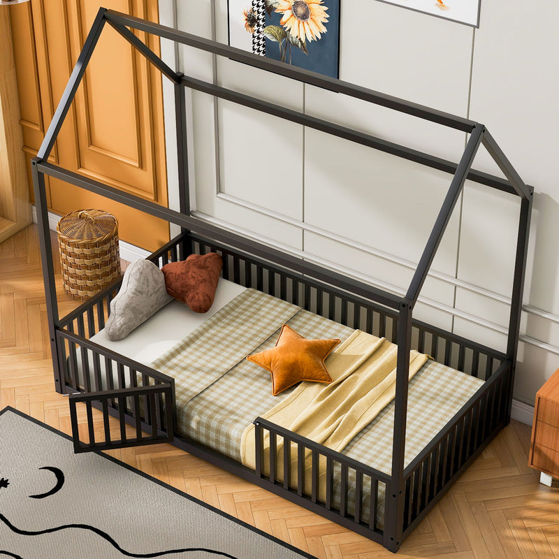 Metal House Bed With Fence And Door