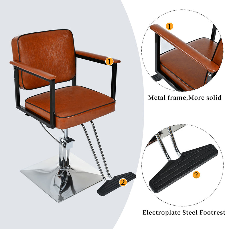 Classic Barber Chair, Styling Salon Chair With Hydraulic Pump Swivel Barber Chair, For Beauty Salon Spa Equipment - Brown