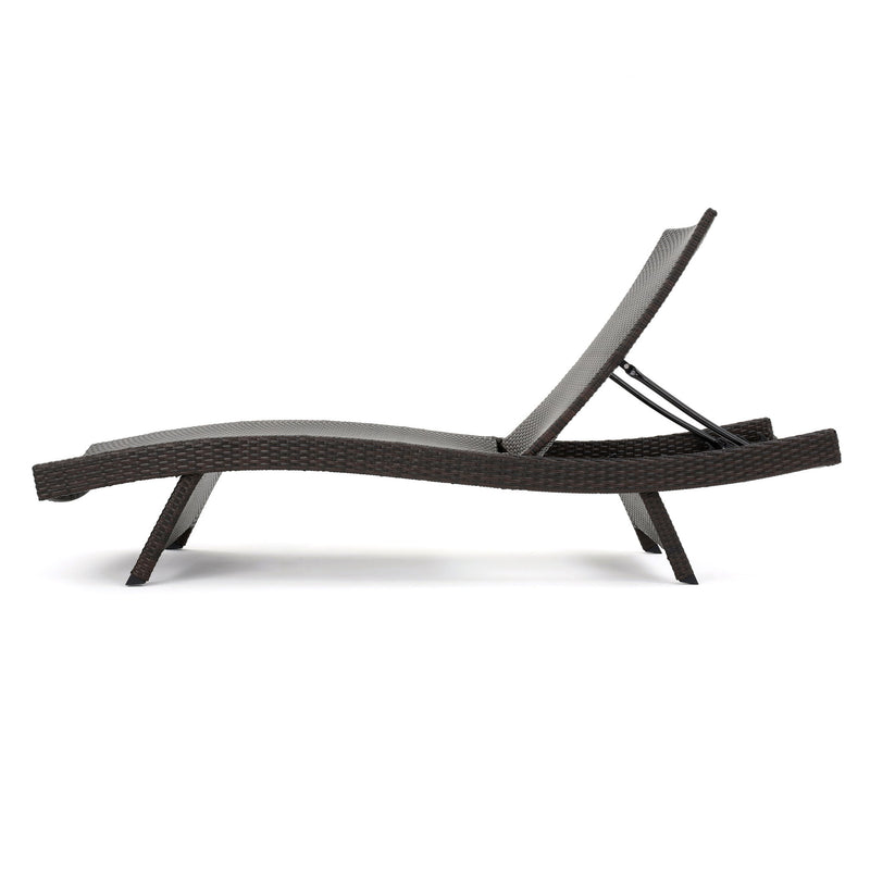 Salem - Wicker Chaise Lounge Adjustable Rattan Outdoor Chair Set - Brown Multi