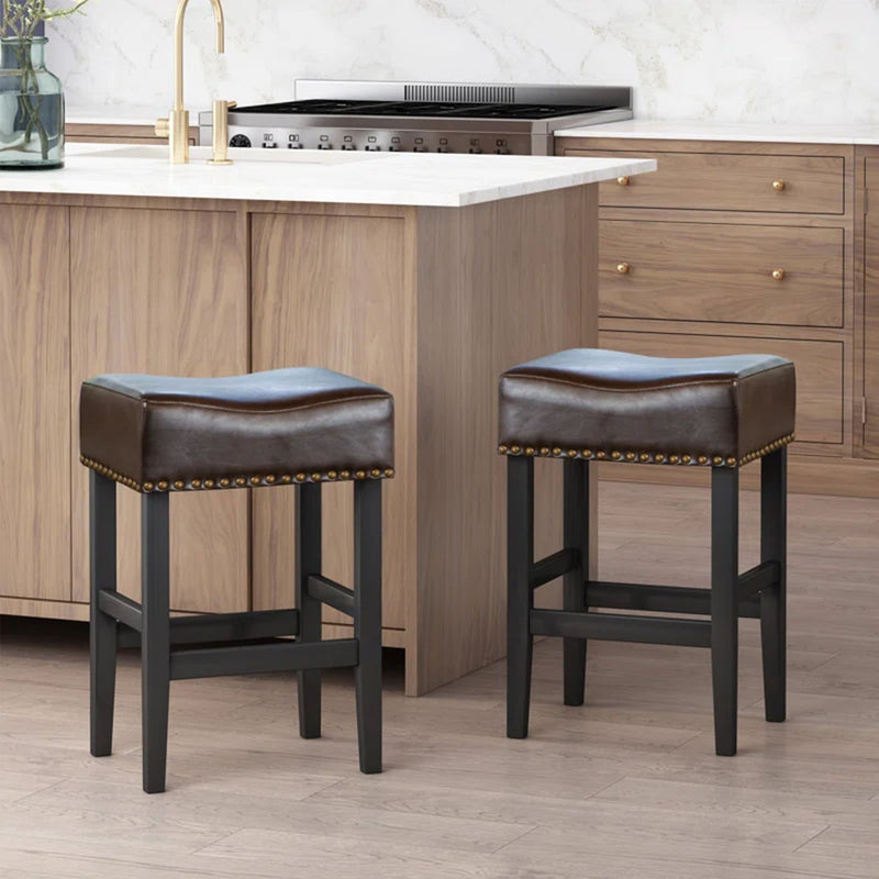 Soltique - Backless Dining Counter Stool With Nailhead Trim (Set of 2)