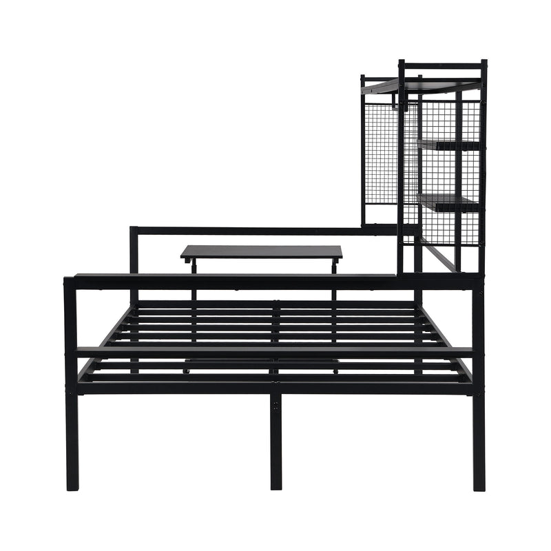 Daybed With Movable Desk, Grid, Shelves And Clothes Hanger