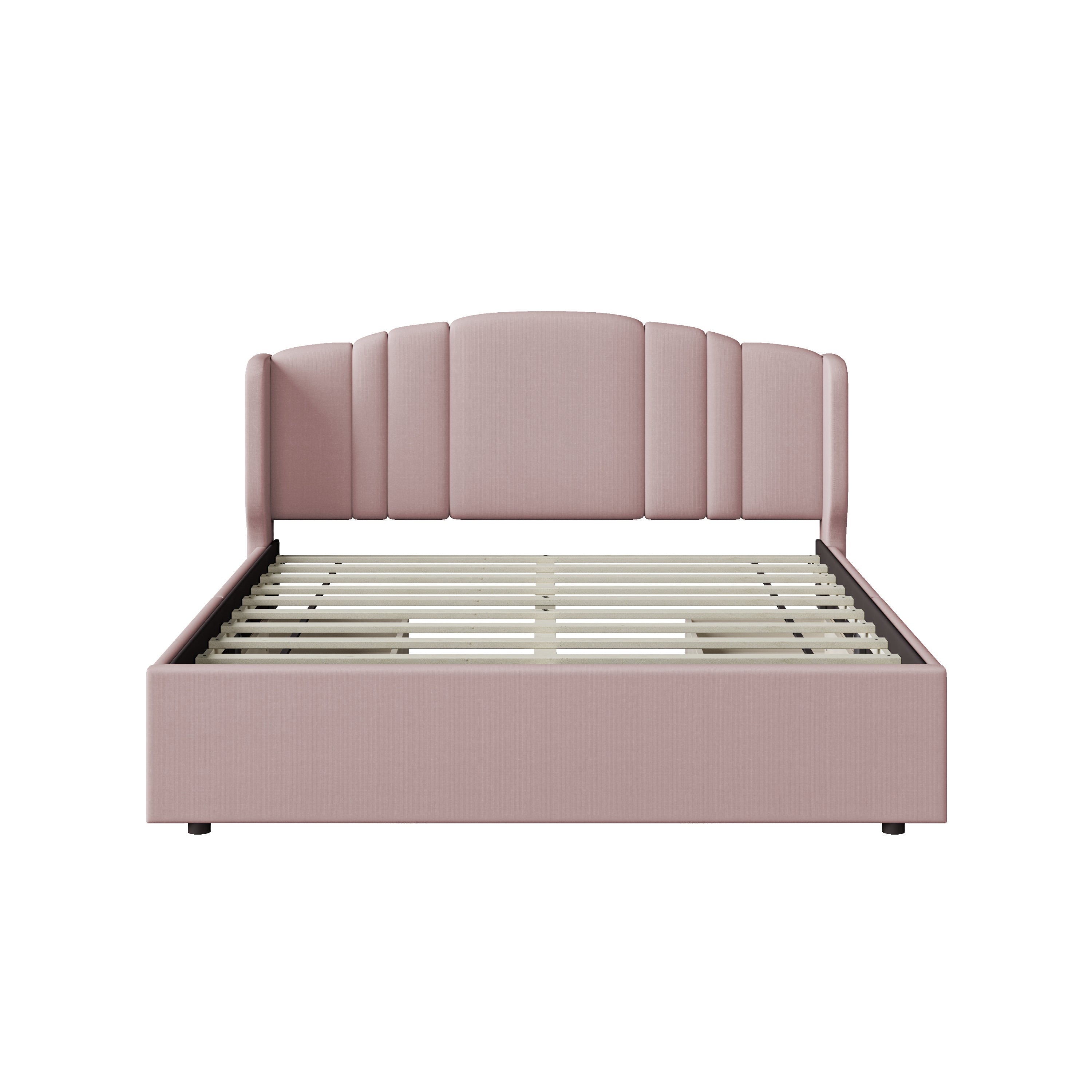 Upholstered Platform Bed with Wingback Headboard and 4 Drawers, No Box Spring Needed, Linen Fabric, Queen Size Pink - Atlantic Fine Furniture Melbourne FL