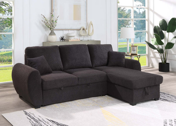 Veronica - Teddy Fleece Reversible Sleeper Sectional Sofa With Storage Chaise - Black