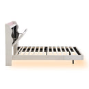 Full Size Upholstery Platform Bed Frame with LED Light Strips,Headboard Storage Space and Two USB Charging Deisgn,Beige
