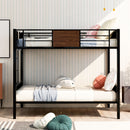 Full Over Full Bunk Bed Modern Style Steel Frame Bunk Bed With Safety Rail, Built-In Ladder For Bedroom - Brown