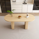 Oval Dining Table For 6 People With Wood Strip Base - Burly Wood