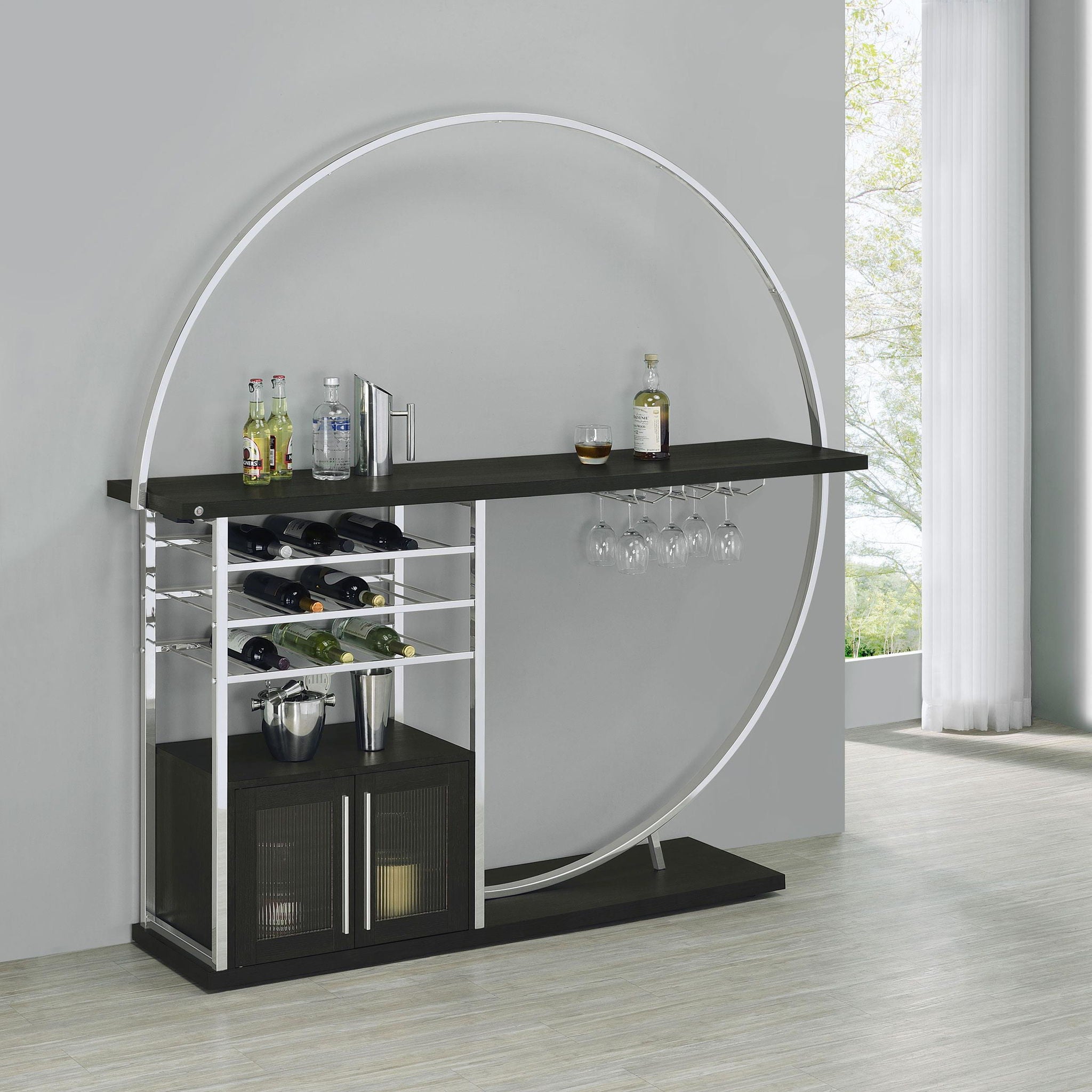 Risley 2-door Circular LED Wine Cabinet Dark Charcoal
