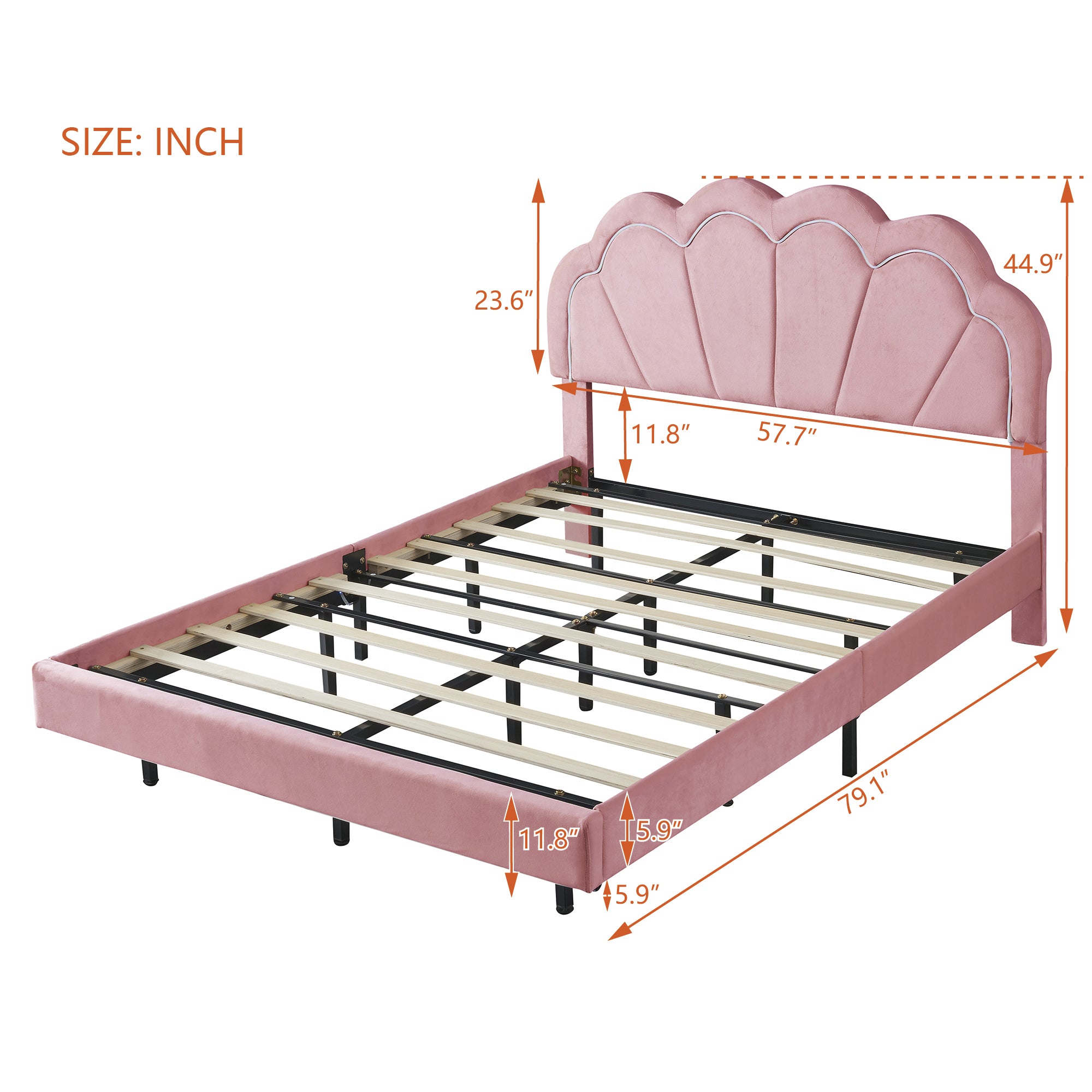 Full Upholstered Smart LED Bed Frame with Elegant Flowers Headboard,Floating Velvet Platform LED Bed with Wooden Slats Support,Pink - Atlantic Fine Furniture Melbourne FL