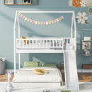 Hearth & Haven - Twin Over Full House Bunk Bed With Slide, Built In Ladder And Full Length Guardrail - White