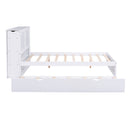 Full Size Storage Platform Bed with Pull Out Shelves and Twin Size Trundle, White