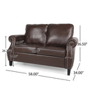 Contemporary Loveseat With Nailhead Trim - Dark Brown
