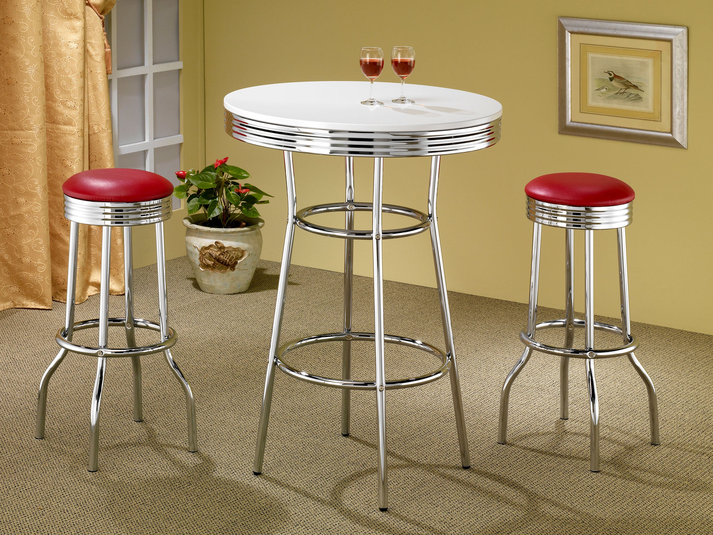 Retro Upholstered Metal Swivel Bar Stool Red (Set of 2) — view 6
