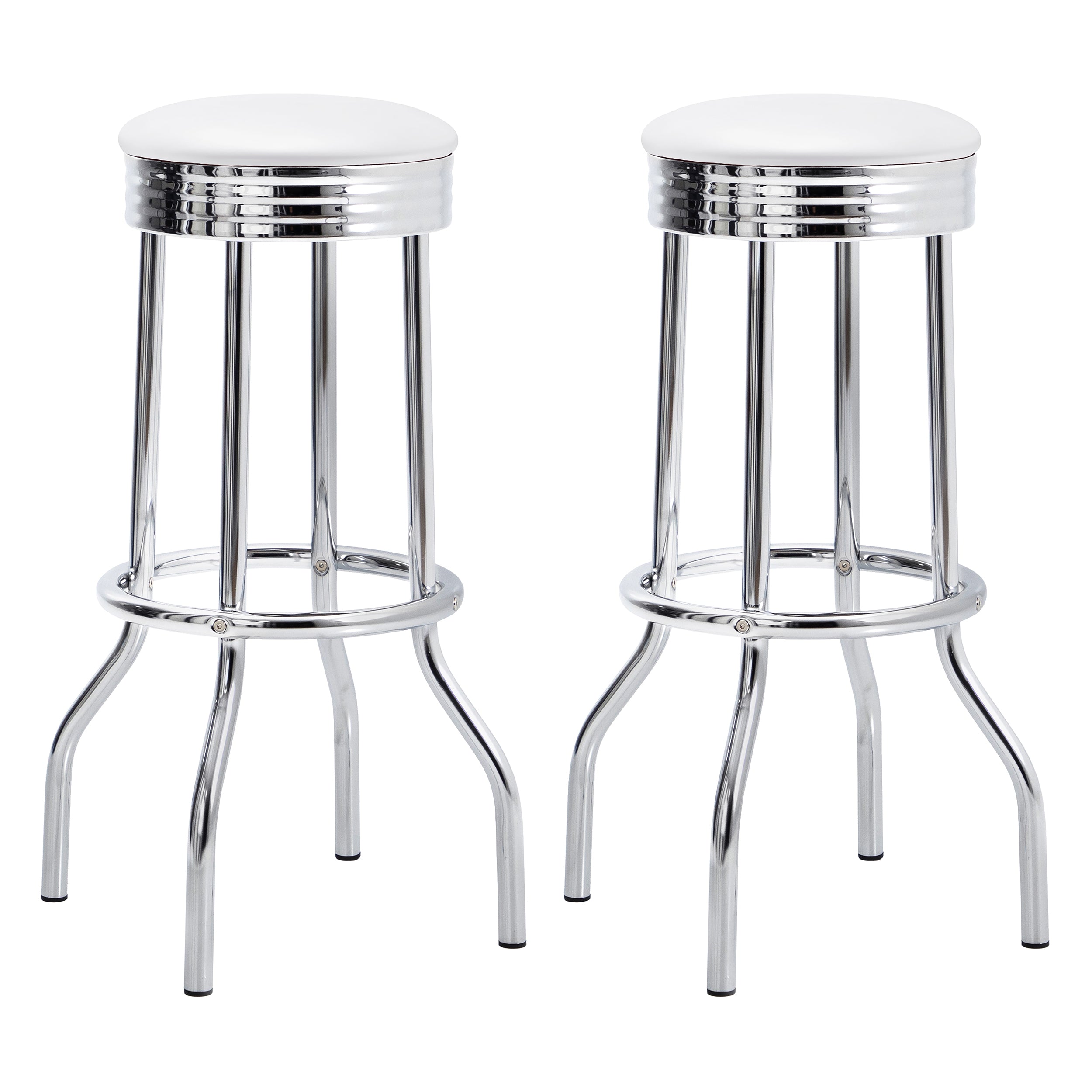 Retro Upholstered Metal Swivel Bar Stool White (Set of 2) — view 1