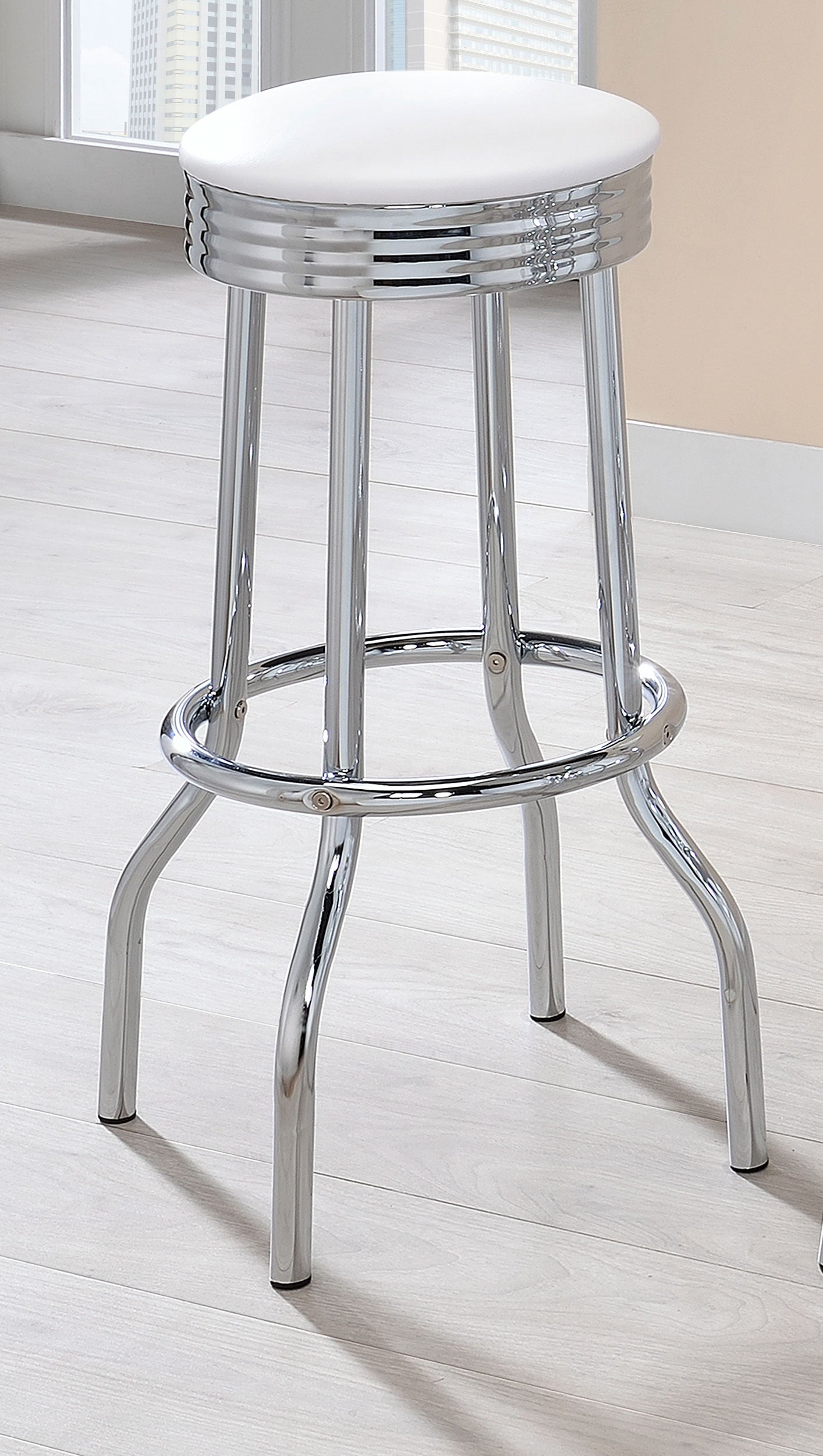 Retro Upholstered Metal Swivel Bar Stool White (Set of 2) — view 2