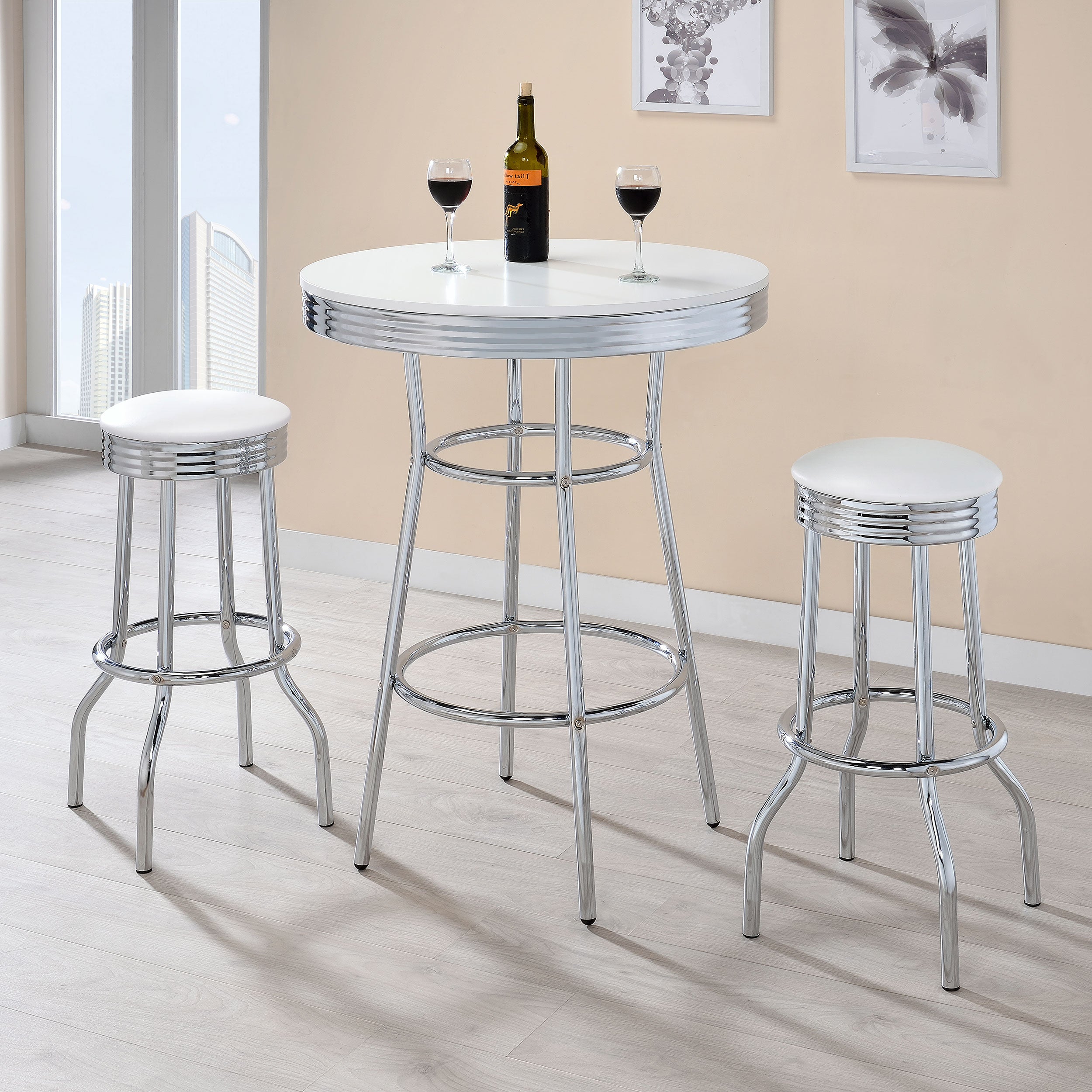 Retro Upholstered Metal Swivel Bar Stool White (Set of 2) — view 6