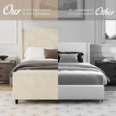 Corduroy Upholstered Bed Frame With Vertical Stripe Wingback And High Footboard