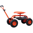 Rolling Garden Scooter Cart Seat With Wheels, 360 Swivel Seat, Tool Tray