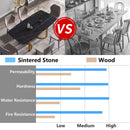 70.87" Modern Artificial Stone Black Curved Metal Leg Dining Table, Can Accommodate 6-8 People - Black / Gold