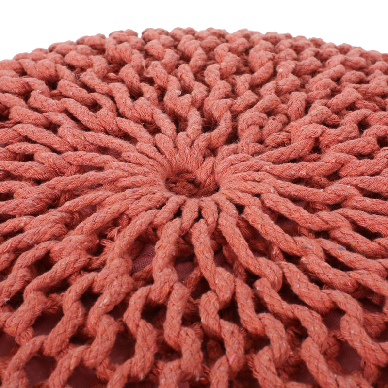 Bordeaux - Knitted Cotton Round Pouf Ottoman, Floor Cushion