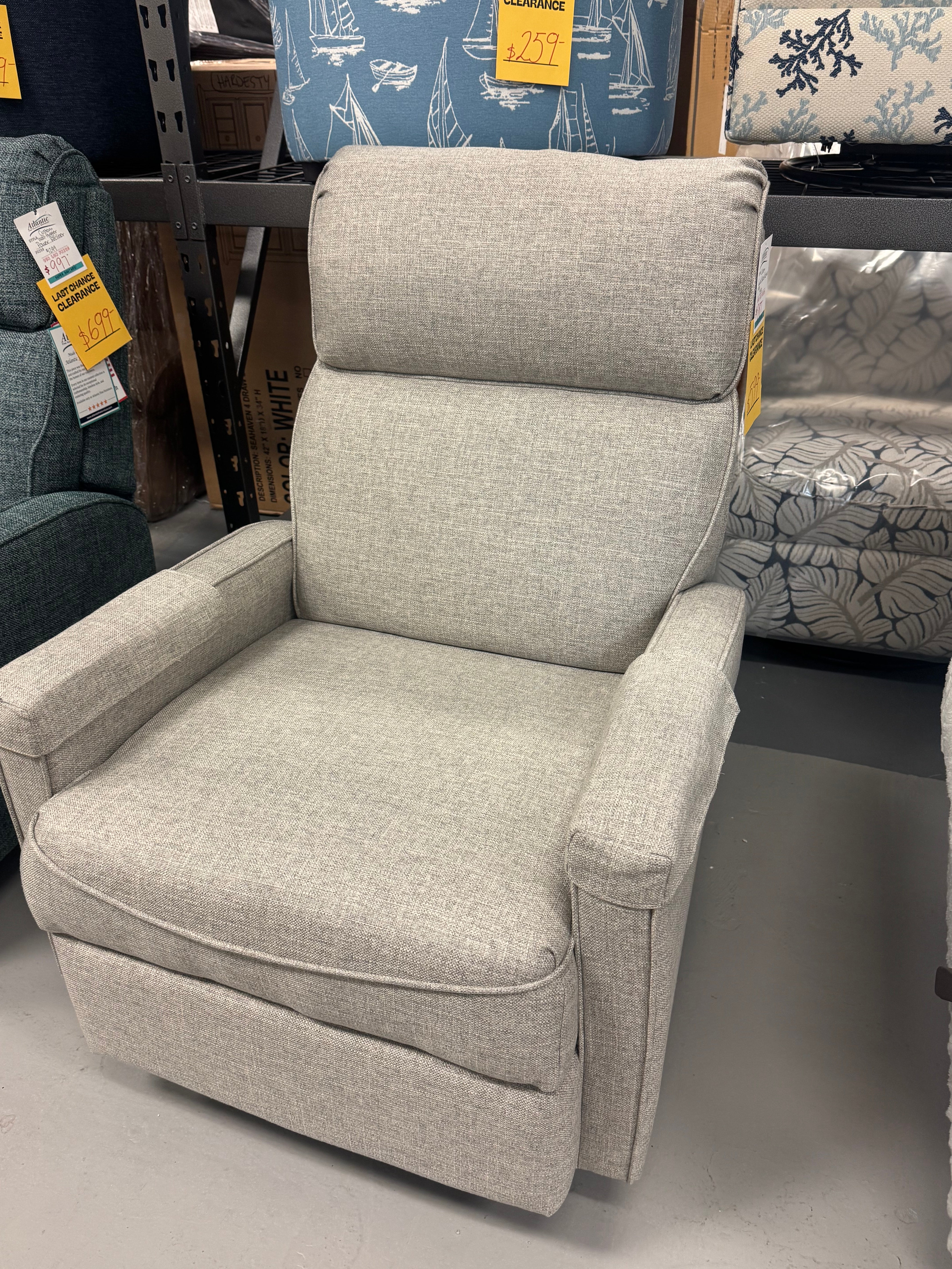 Custom Manual Rocker Recliner *TORK ASH FABRIC* SHOWROOM MODEL ONLY