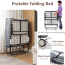 Foldable Metal Frame Bed For Guest With Memory Foam Mattress On Wheels, Saving Space Rollaway Bed