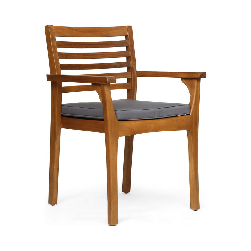 Outdoor Dining Chair With Slat Back And Acacia Wood Frame (Set of 2) - Gray / Teak
