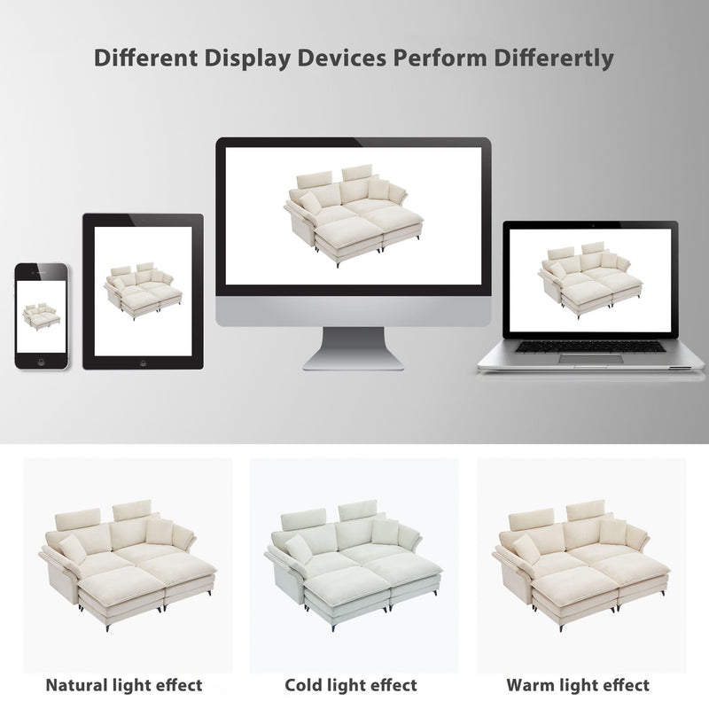 Modern Corduroy Deep Seat Sectional Sofa With Ottoman