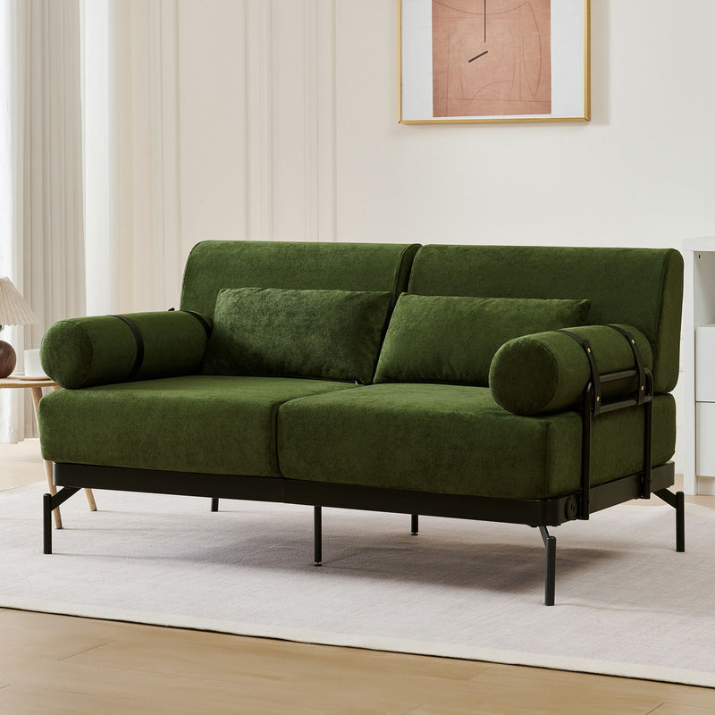 Modern Loveseat Sofa 2 Seater With USB Ports, Cylindrical Armrests