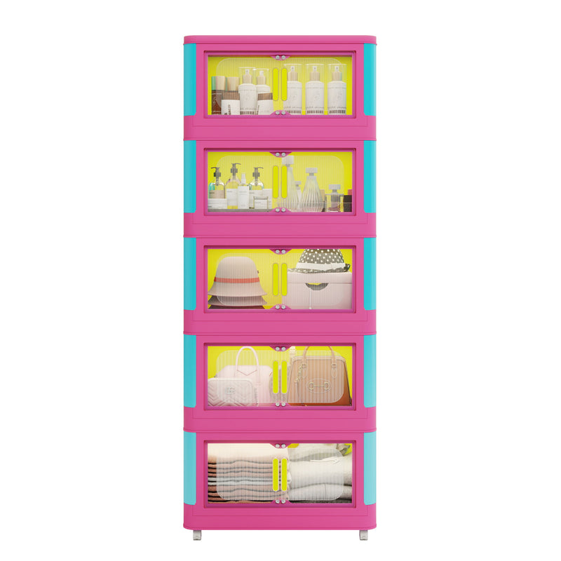 Folding Storage Cabinet With Magnetic Doors And Wheels
