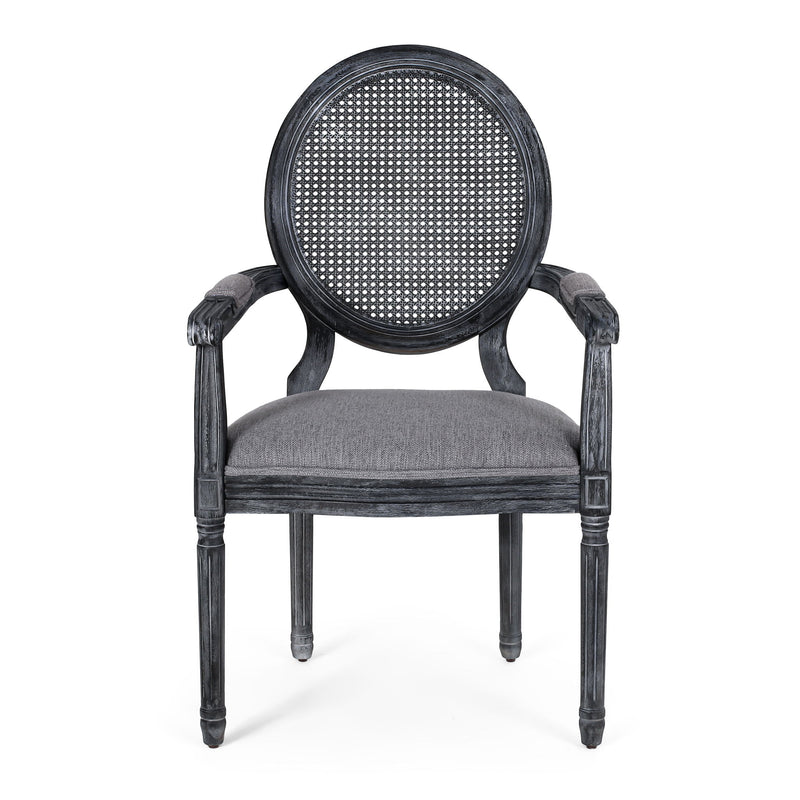 French Country Style Wood And Cane Upholstered Dining Chair Set